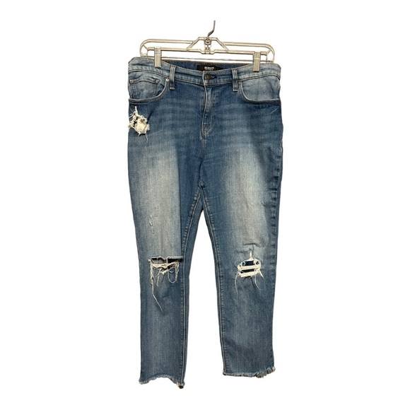 Hudson Jeans Straight Leg Raw Hem Ankle Cropped  Heavily Distressed Ripped Denim - Picture 4 of 9